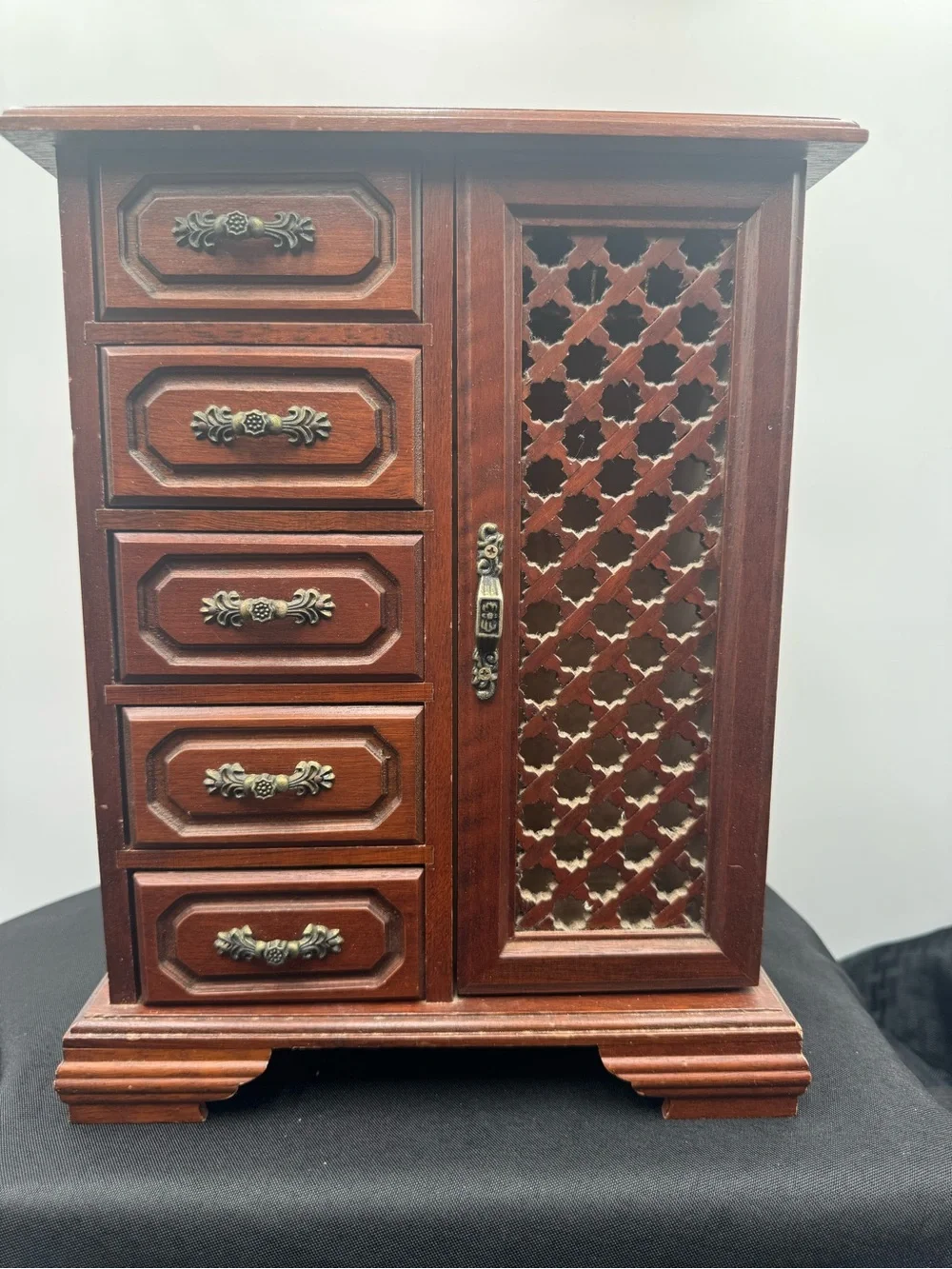Wooden Musical Jewelry Armoire Chest in Dark Brown